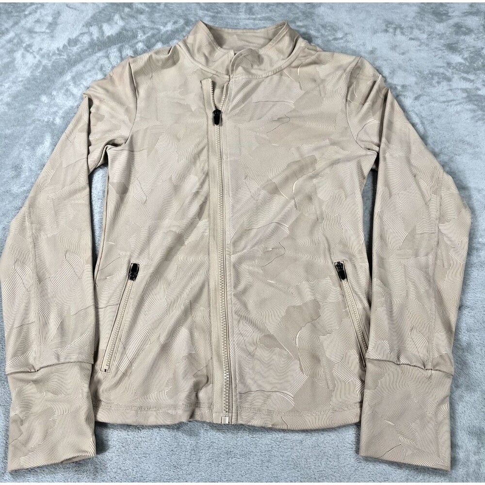 ZYIA Active Moab Form Zipper Jacket Womens Medium Tan Asymetrical Full Zip